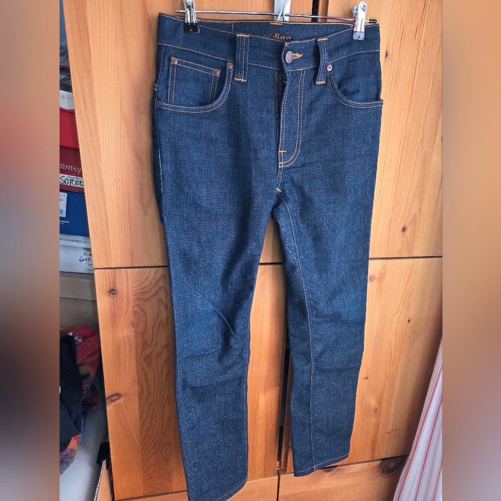 Nudie Thin Finn Dark Wash Slim Straight Organic Cotton Jeans Size 28
